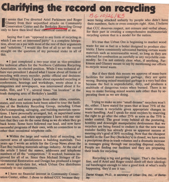 Clarifying the Record on Recycling
