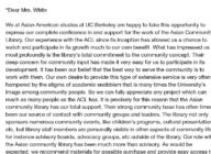 Asian American Studies letter of support for the Asian Community Library